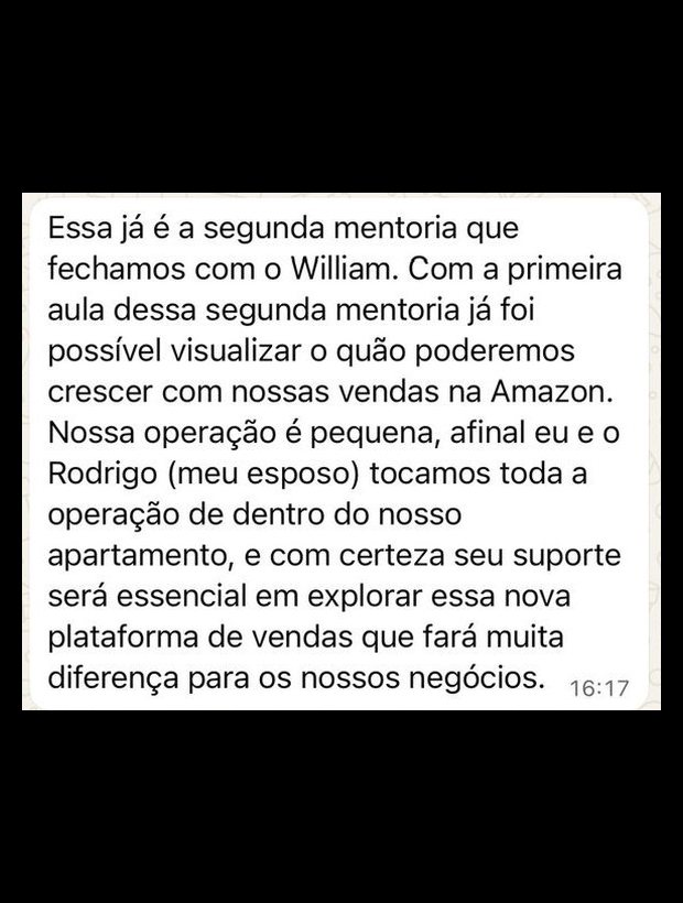 Mentorada contando que fechou a segunda mentoria e vende de dentro do apartamento